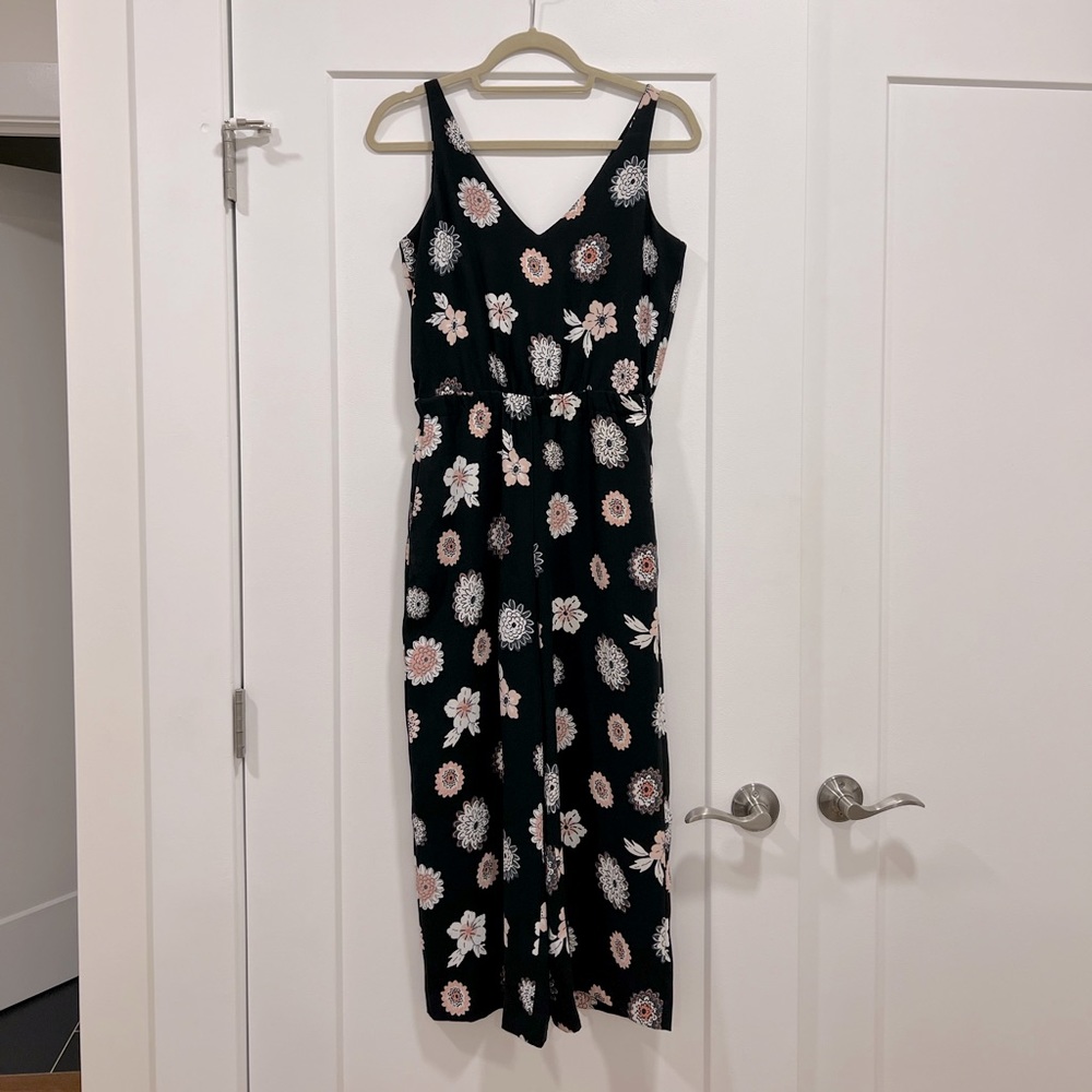 LOFT Navy Floral Print Jumpsuit